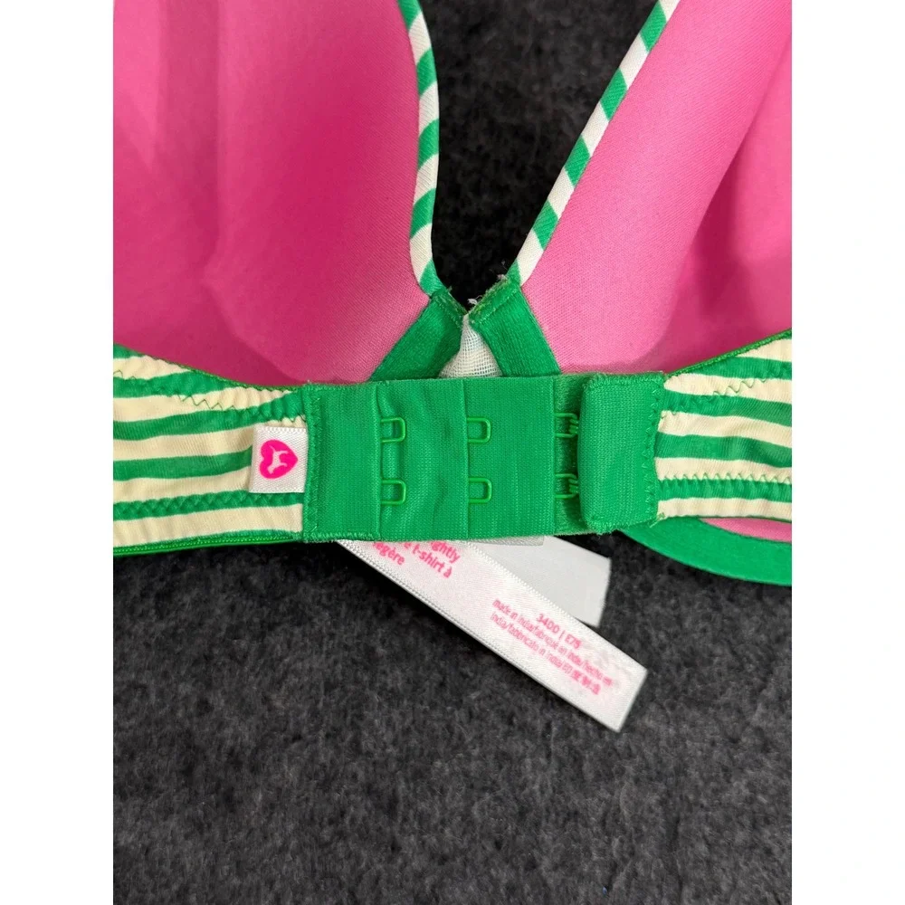 Victoria's Secret PINK T-Shirt Bra Women 34DD Green Striped Great Condition